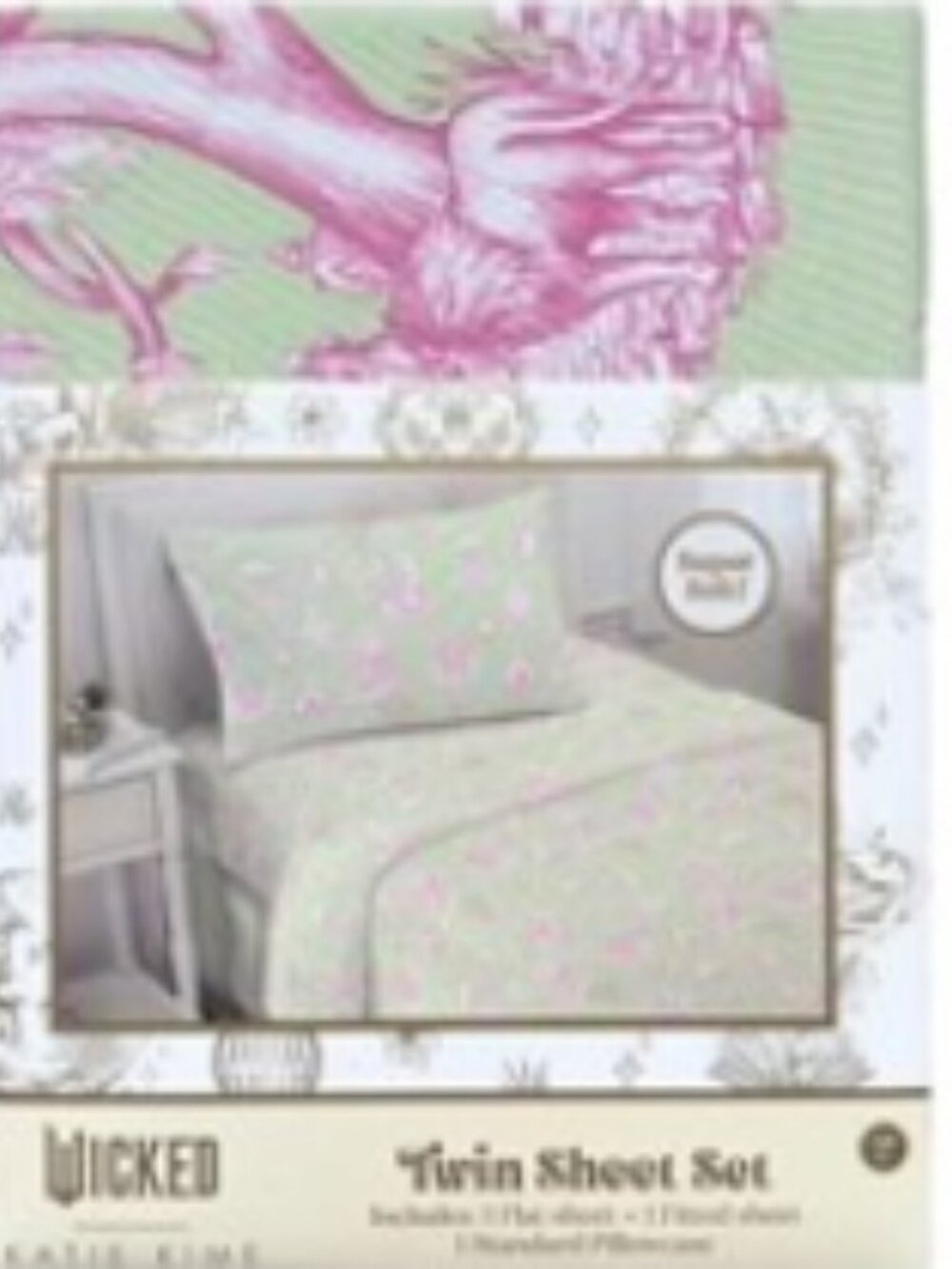 Wicked for Good Katie Kime Twin Microfiber Sheet Set, Green & Pink Bed Sheets